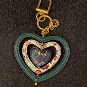 Tory Burch green floral heart keychain